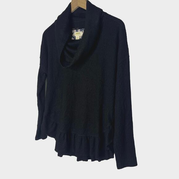 Maeve Anthropologie Addie Ruffled Hacci Sweater Black XS Boho Bohemian Cozy Soft - Picture 4 of 11
